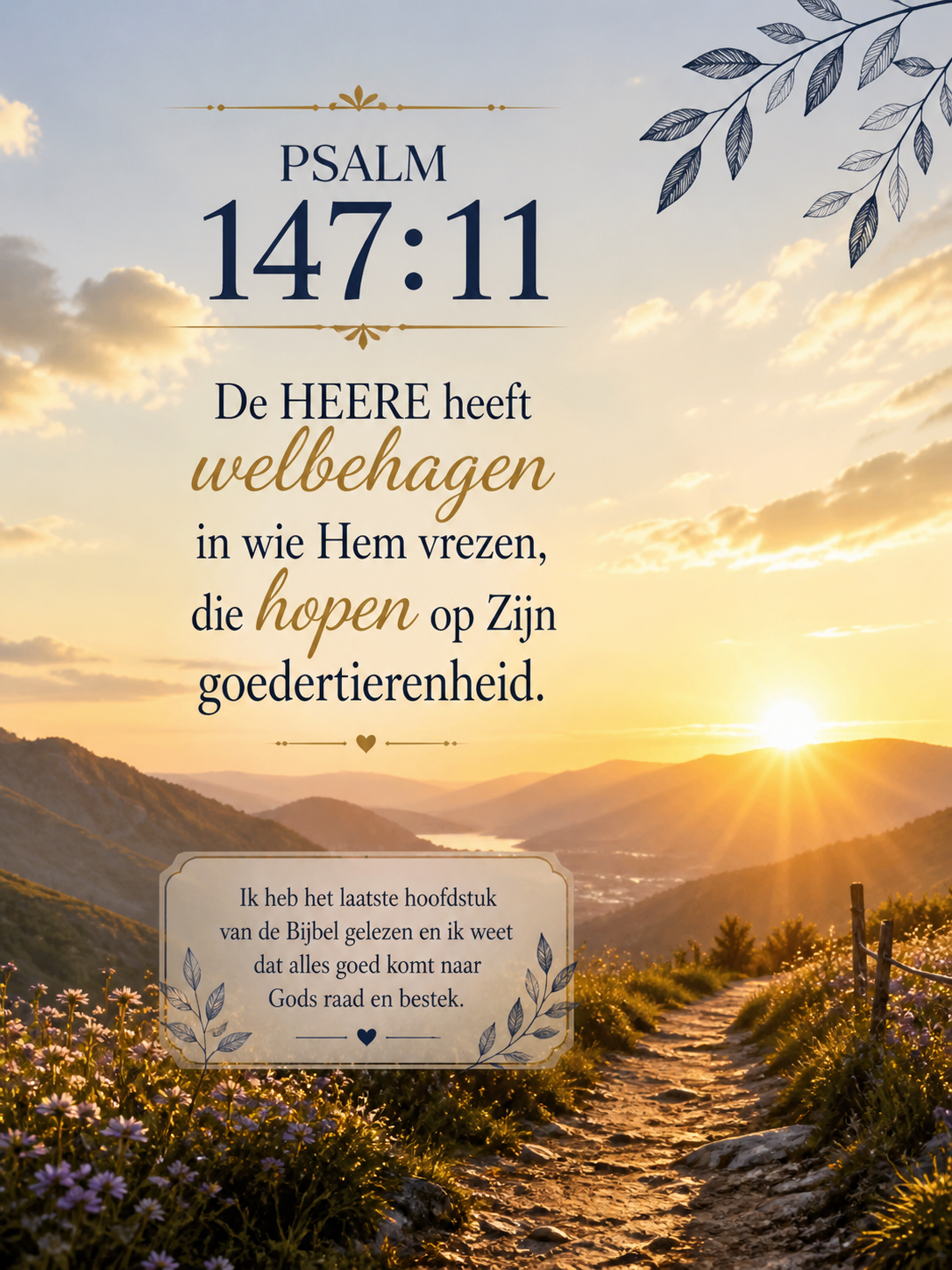 Psalm 147:11“De HEERE heeft welbehagen in hen die Hem vrezen,die hopen op Zijn goedertierenheid.”